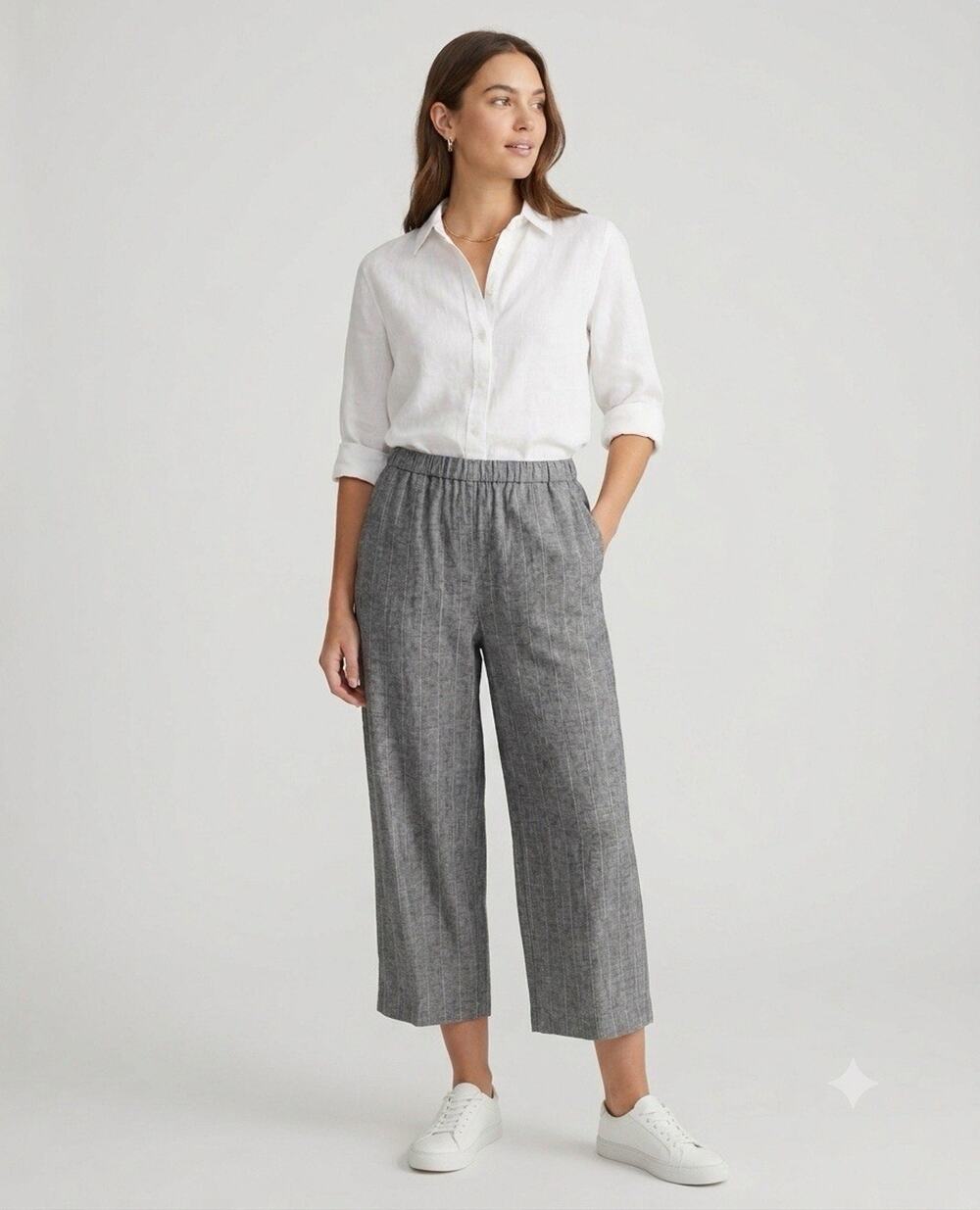 Chico's Linen Blend Wide Leg Pants Gray High Rise Cropped Women's 1 M 8/10